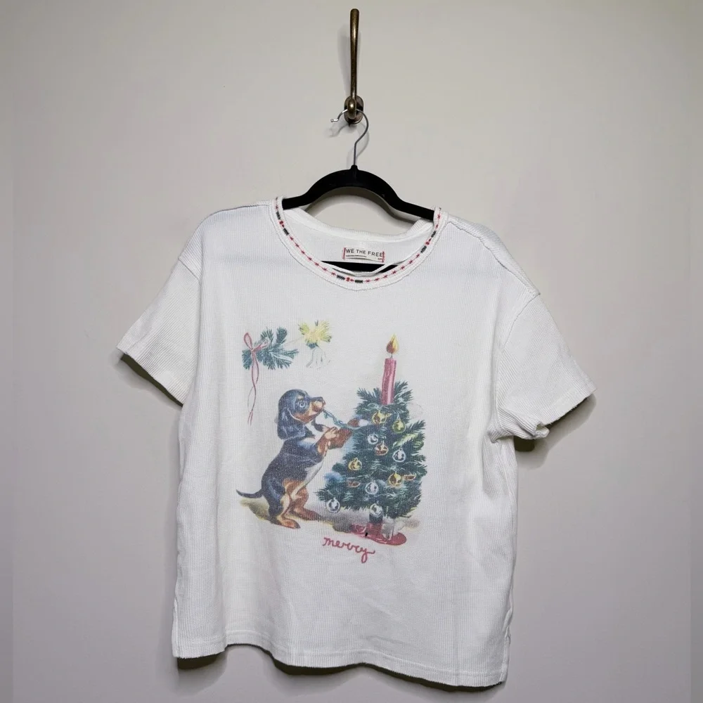 Free People X We The Free Merry Meowy Tee in Ivory Combo